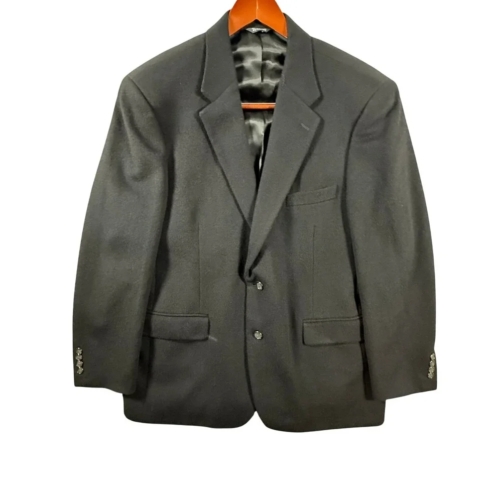 Bill Blass Mens 44L Black 100% Camel Hair Sport Coat Blazer B1002 Grand Luxe